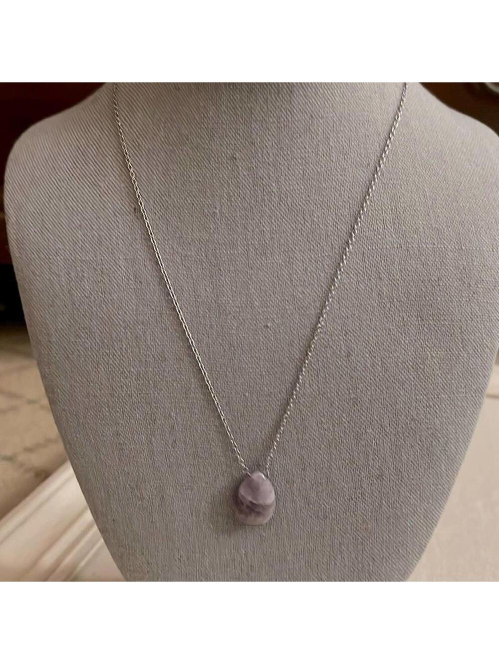 Amelia Rue Amethyst pendant necklace w silver chain / matching earrings NWOT